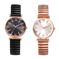 Womens Easy Reader Roman Numeral Watch Elastic Band Round Analog Bracelet Watch