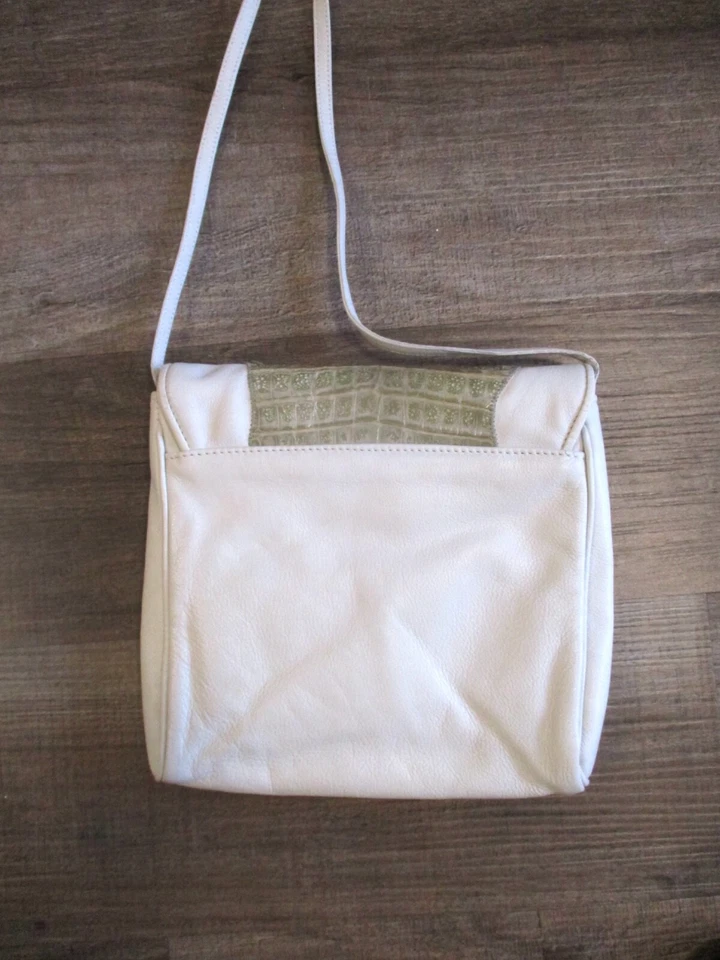 Bolsa tiracolo Carlos Falchi vintage osso branco cinza lagarto ombro - Imagem 3 de 4