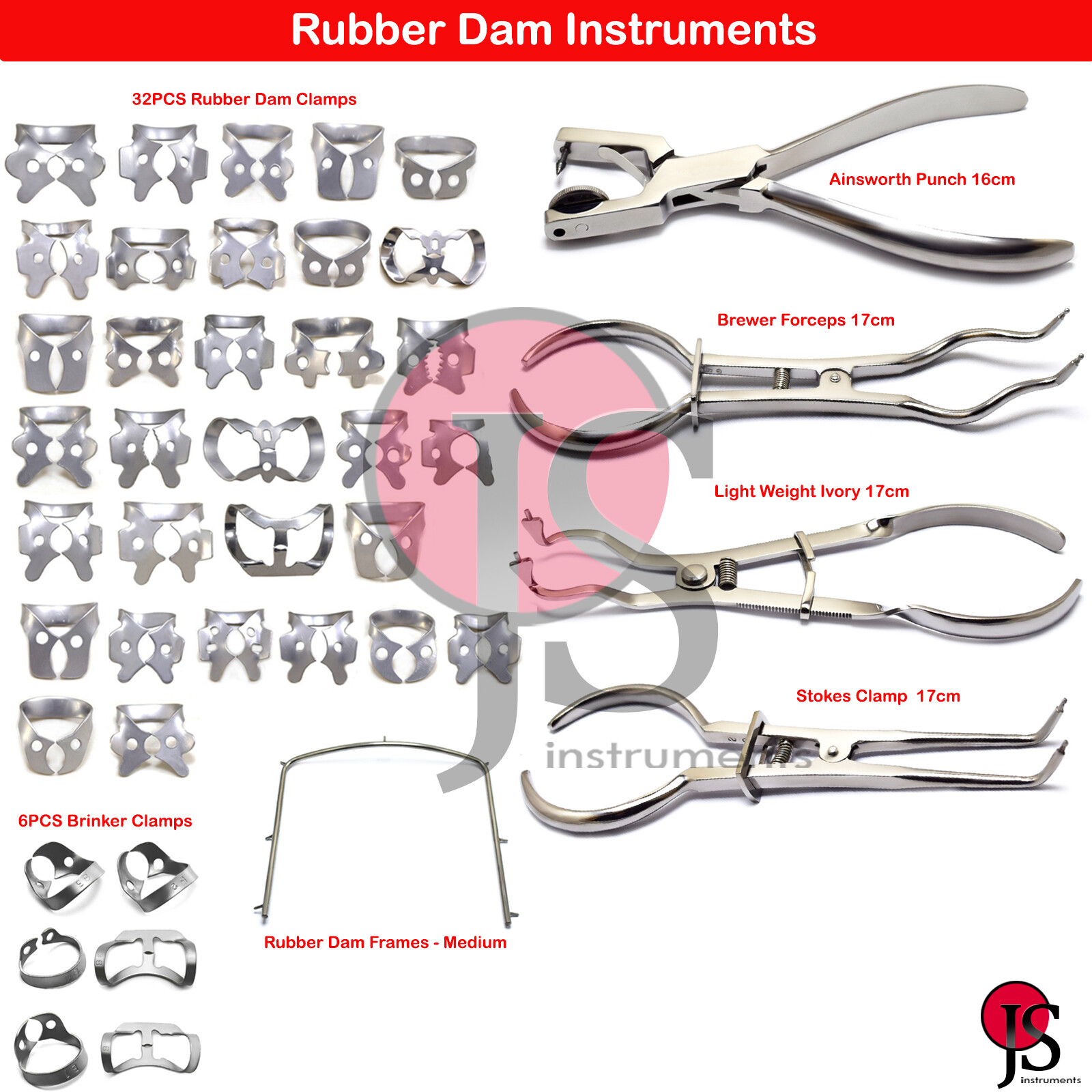 Rubber Dam Frame Punch Template Clamps Forceps Dental Endodontic Lab Instruments