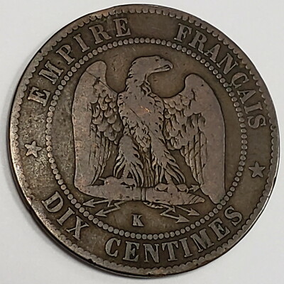 1854 K France Dix 10 Centimes Napoleon III Tete Nue Bordeaux