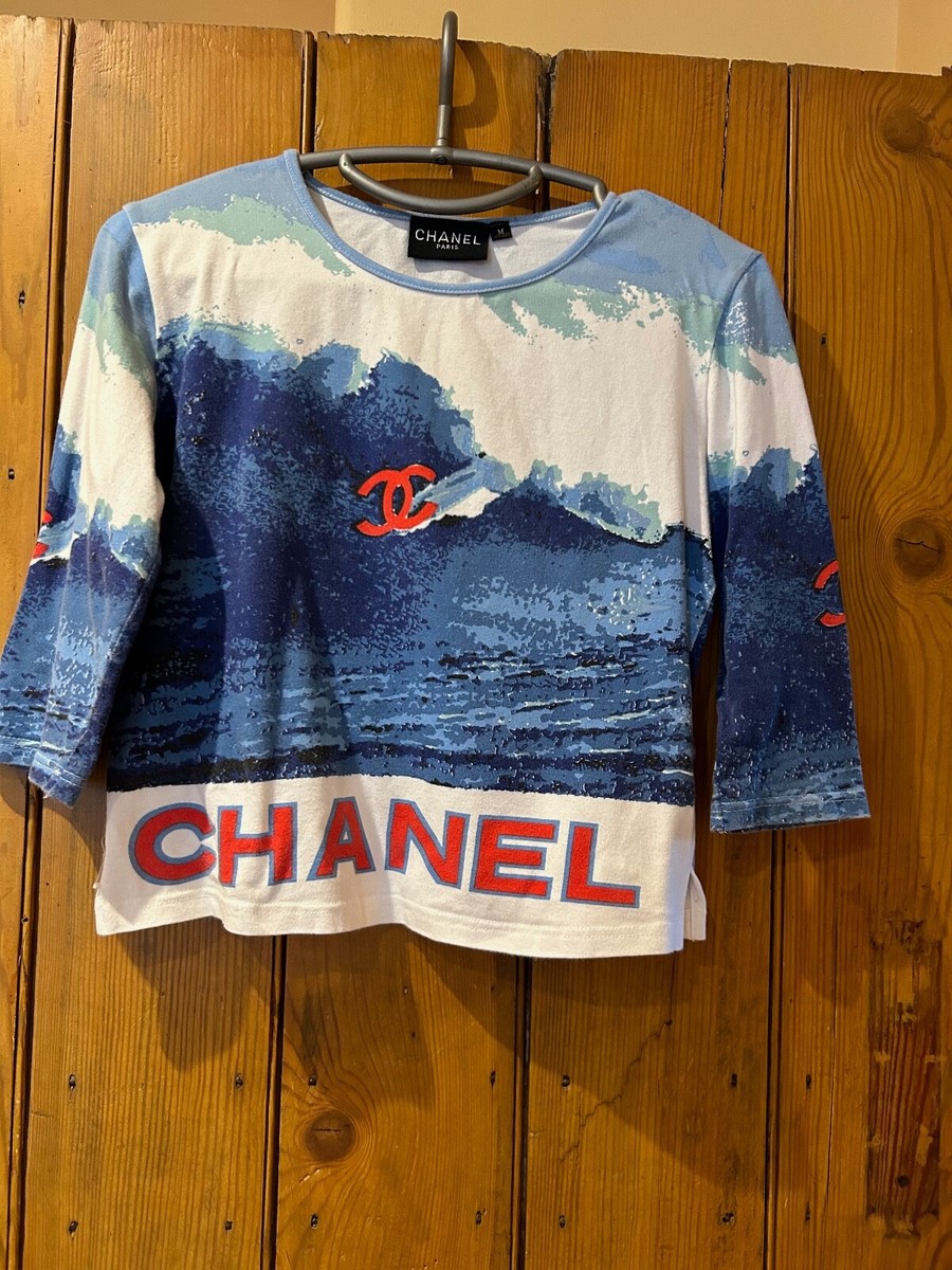 Chanel very rare Surf Line 3/4 sleeve Top Blue/multicoloured: Medium,  Immaculate