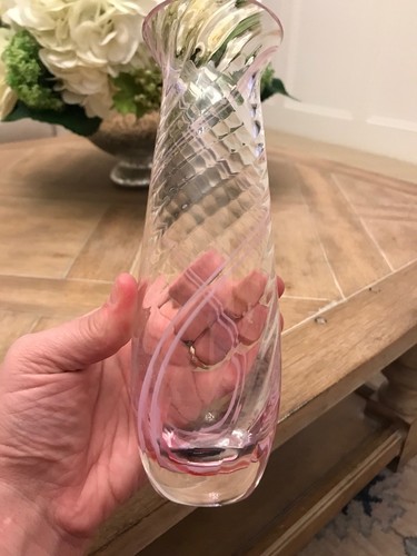 Caithness Crystal Pink Swirl (Panache) Vase 7.3" - Picture 9 of 11