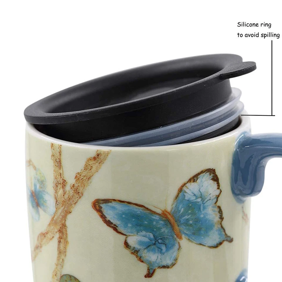Taza de café de cerámica taza de té con leche de porcelana con tapa tazas de café novedosas de 17 oz para Foto 2 de 4
