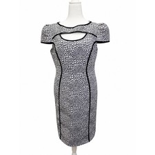Chancelle Size 10 Black White Bodycon Sheath Dress Cutout Reptile Print