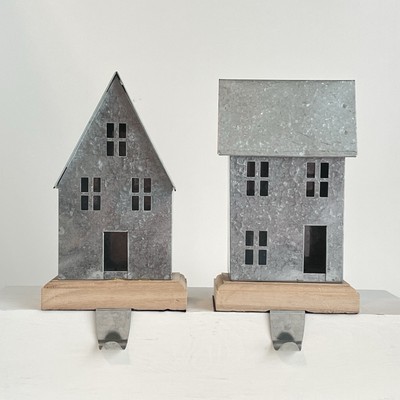 Set of 2 Houses Stocking Holder Hanger Tin Metal/Wood Wondershop Target