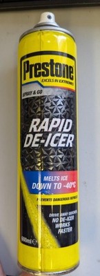 Prestone Auto Schnell Enteiser schmilzt Scheibe Eis Frost Schnee Aerosol Enteiser 600ml
