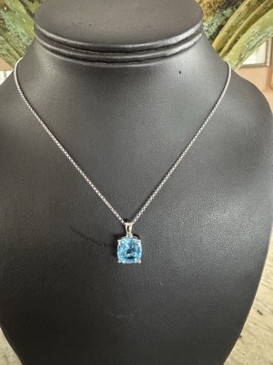 14k massives Weißgold & 10mm Blautopas Anhänger mit 17'' Kette Halskette JLJ