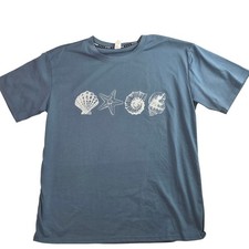 Seashell Graphic T-Shirt XL Blue 100% Cotton Short Sleeve Coastal Starfish Tee