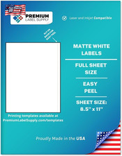Premium Label Supply White Sticker Full Sheet Shipping Labels   8.5" X 11"   Las
