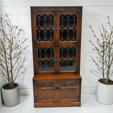 Old Charm Wall Unit Bookcase Display Cupboard Tudor Brown FREE Delivery