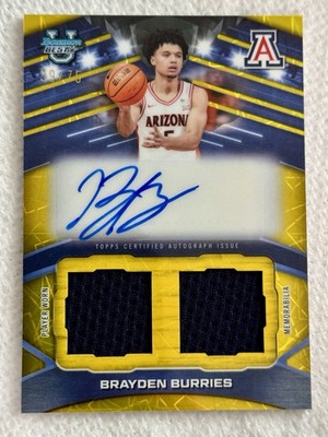 2025-2026 Bowman Best U Brayden Burries Dual Relic Auto Yellow /75 SSP ARIZONA