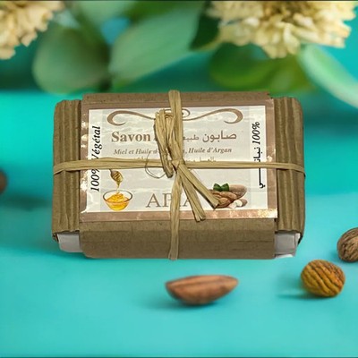 Argan, Honey & Almonds 100% All Natural Vegetal Soap - Made in Morocco - 100g