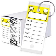 250 Yellow Paper Key Tags with Chrome-Plated Rings for Cars Trucks RVs