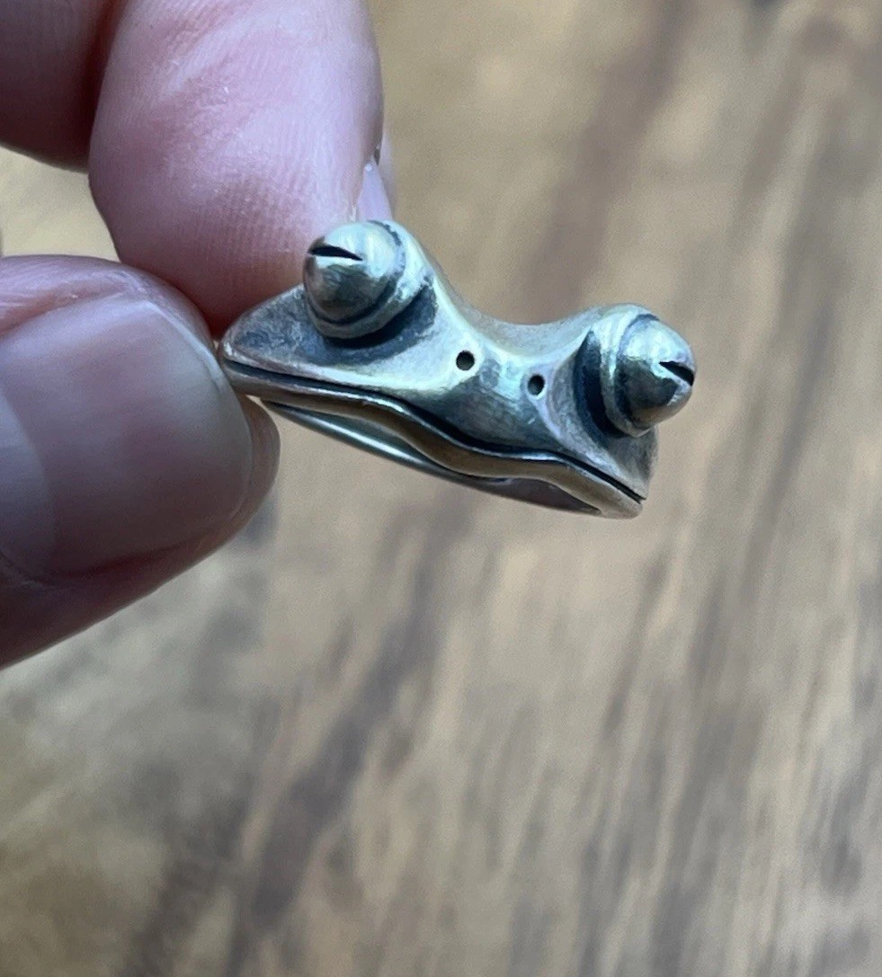 Sterling Silver Adjustable Frog Ring Cute Animal … - image 2