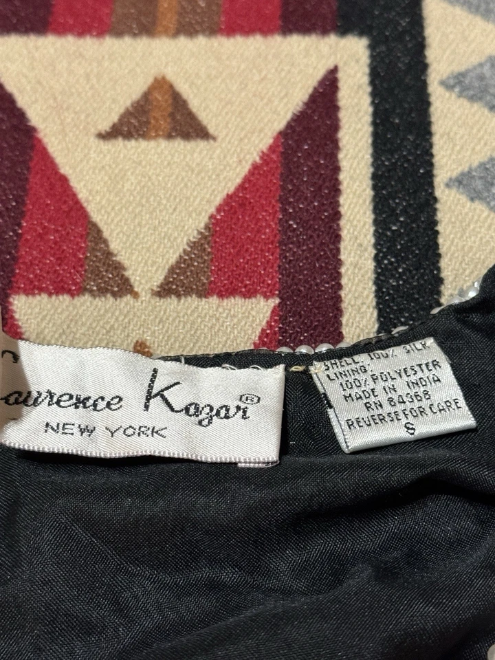 Laurence Kazar женская куртка Sz S черное золото шелк бисером винтажный T24 - Изображение 3 из 4