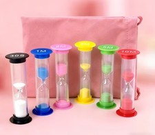 6x Sand Timers Set 30 Seconds 1/2/3/5/10 Minutes With Pink Organizer Bag