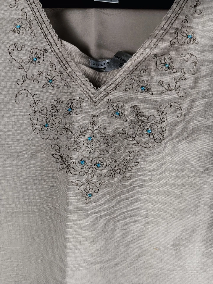 Jillian Jones 2 Piece Set Outfit US Women's 4 Beige Linen Pants Top Lagenlook - Image 2 of 4