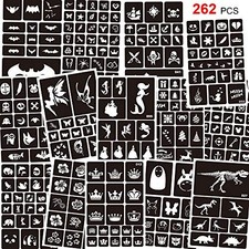 262pcs Temporary Tattoos Stencils for Kids, Face and Body Paint Stencils Kit,