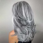 Grey Long Wavy Layered Wig for Women –Silver Synthetic Hair Wig Nat