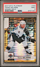 2017-18 O-Pee-Chee Platinum Teemu Selanne Seismic Gold /50 #147 PSA 9
