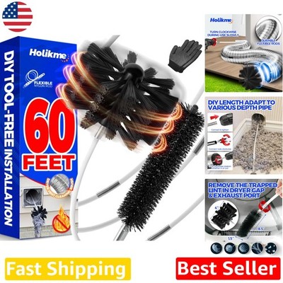 Dryer Duct Cleaner Kit - 60ft Extension, 2 Brush Heads, Fire Prevention