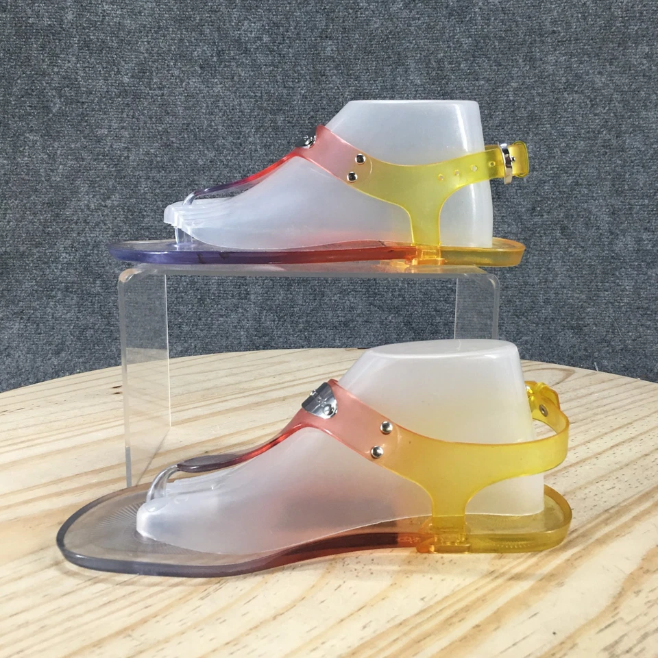 Sandalias Michael Kors Mujer 5 M Placa Cordones Multicolor Hebilla Jalea NUEVAS Foto 2 de 4