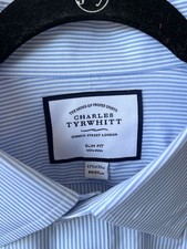 Charles Tyrwhitt Blue White Stripe Slim Fit Cotton Dress Shirt Men  s 17.5/35
