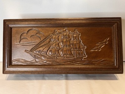 Wood Men's Jewelry Box.  11.3'' x 5.3''.  Ring Compartment.  Taiwan. WRS