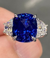 6.00 Ct Certified Cushion Shape Natural Blue Diamond Ring VVS1 White Gold Finish