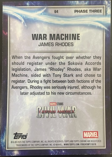 Carte machine de guerre chromée Marvel Topps 2025 signée Don Cheadle - Photo 2/3
