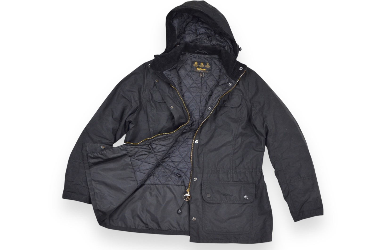 Women's Barbour Jacket Wax Hooded Black England Size 16