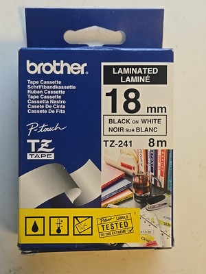 New Brother P-touch 18mm 3/4'' TZ-241 Black Print On White Tape Sealed
