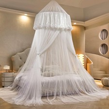 Princess Bed Canopy for Girls   Double Layer Sheer Mesh Dome with Romantic La...