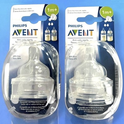 Phillips Avent Anti-Colic Bottle Nipples Slow Flow 1m+ Baby BPA Free Silicone x4