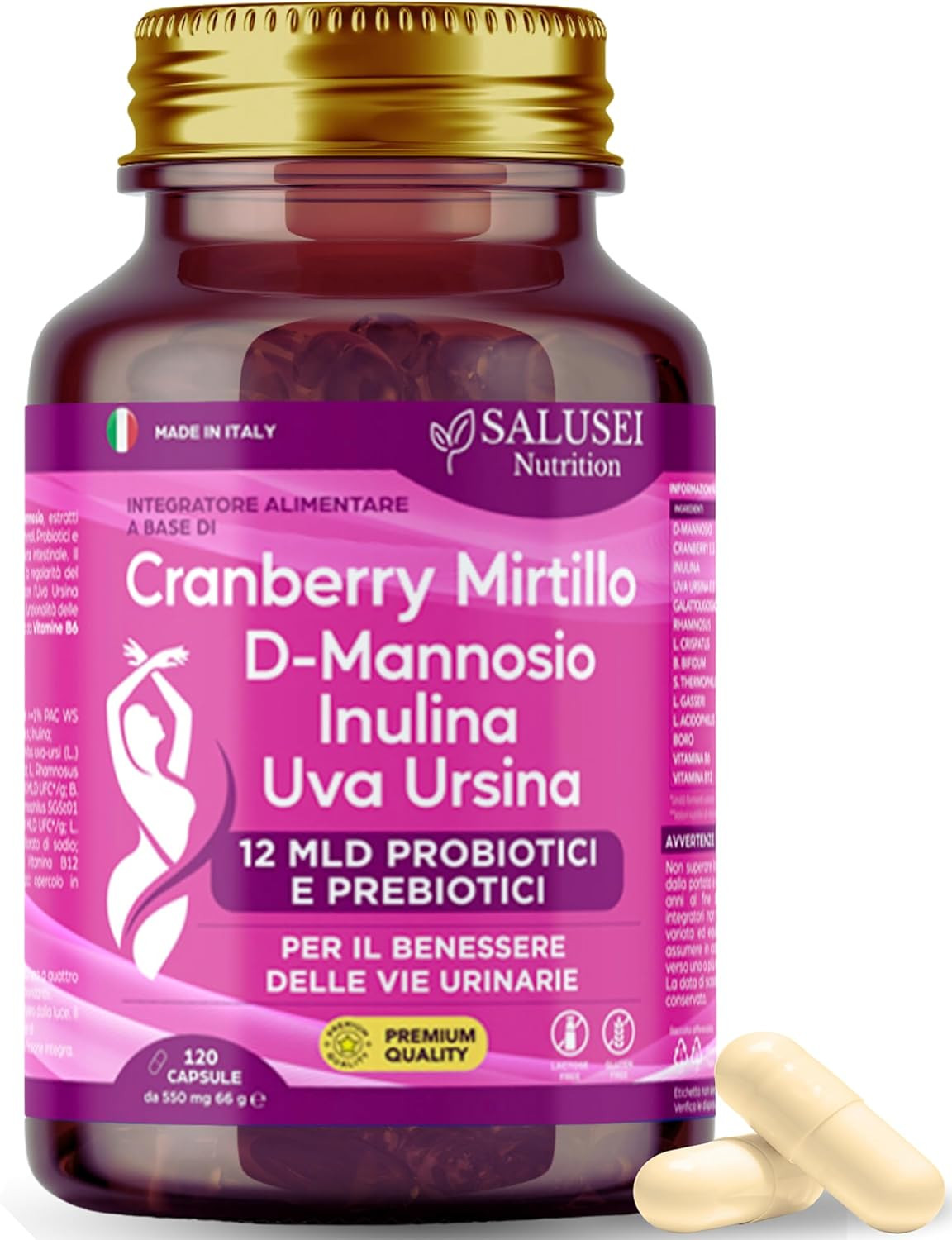 Integratore Cistite Donna con D Mannosio, Cranberry e Probiotici Vivi