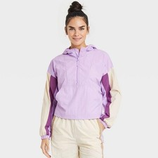 New JoyLab Cropped Purple Striped Sleeve Nylon Windbreaker Jacket Size XXL