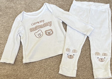 Nutmeg Baby White Bear Embroidered Top & Trousers 2pc Set 9-12 Months LS