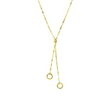 Adjustable Dangle Circles Lariat Necklace Real 14K Yellow Gold 18"