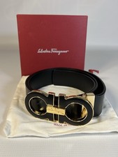 Salvatore Ferragamo Gancini Belt Size 38 Black Gold Buckle Made in Italy