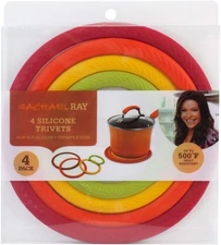 Rachael Ray 4 Silicone Trivets Red Orange Yellow Green 500 F Heat Resistant NEW