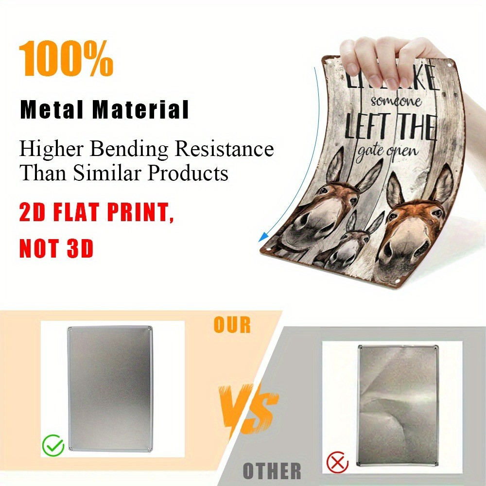 Rustic Donkey Tin Signs LIVE LIKE LEFT GATE OPEN Motivational Quote Funny Plaque