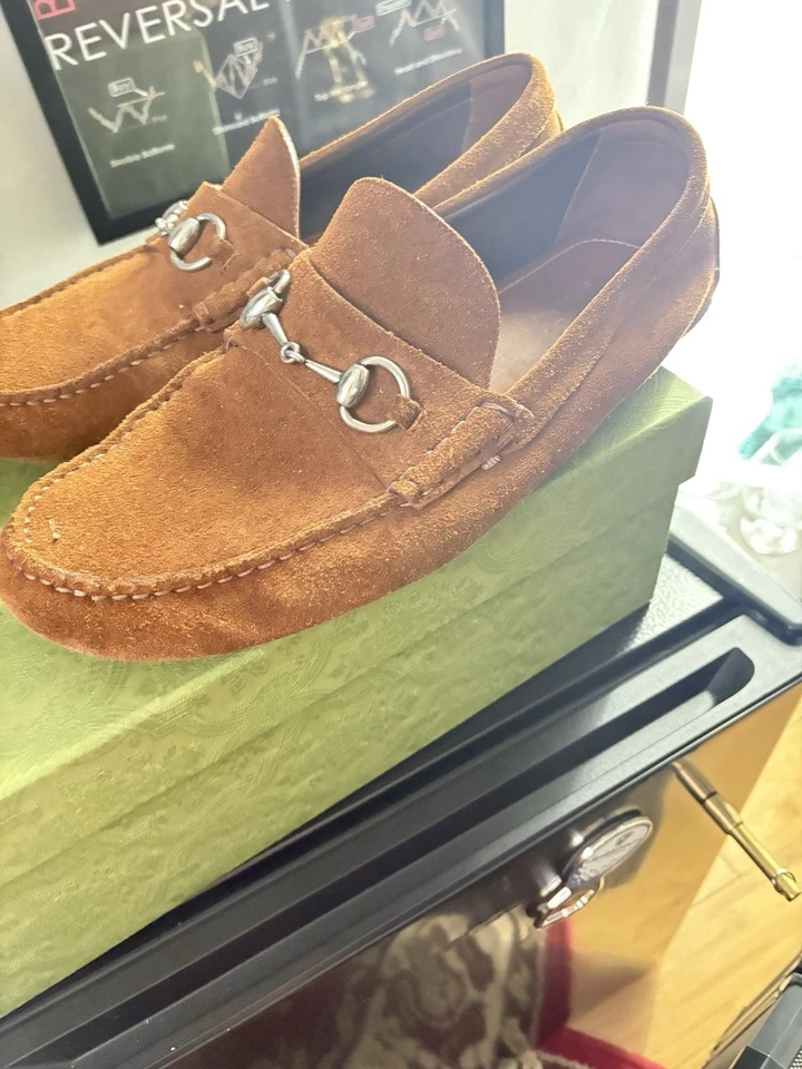 Gucci Jordaan Horsebit Brown Suede Loafers, Size 10 Men’s - Image 3 of 4