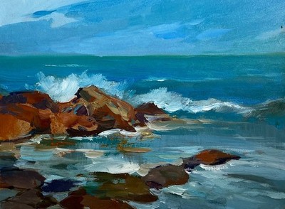 Oil Painting The Waves are Hitting The Rocks Y. Suprunchuk Original nAAA4159