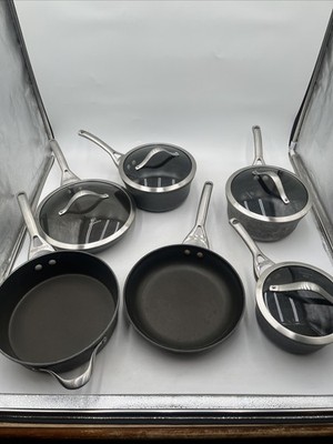10-Piece Calphalon Hard Anodized Non-Stick Pots & Pans W/ Lids Set Used See Pics