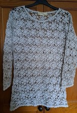 Frank Saul boho festival crotchet linen/cotton top jumper M / UK 12-14