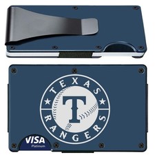 Texas Ranger Engraved Titanium Blue RFID Blocking Wallet w Clip D7