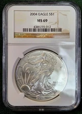 2004 $1 American Silver Eagle, NGC MS69 San Francisco