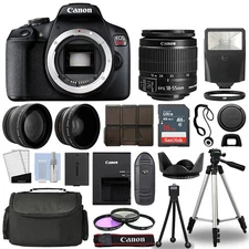 Canon EOS Rebel T7 / 1500D SLR Body+ 3 Lens Kit 18-55mm + 32GB + Flash & More
