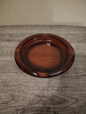 Vintage Large Round Dark Amber Glass Cigar/Cigarette Ashtray 8”  4 Slots