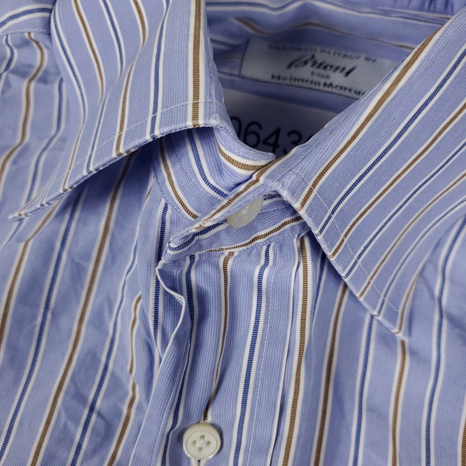 Camisa Brioni Para Hombre Talla 16 Azul Rayas Vestido Abotonado Manga Larga * Foto 3 de 4